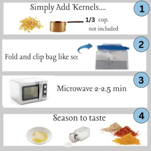 Just Pop It, Disposable Microwave Popcorn Bags. Easy, healthy snack makers. Simply add Kernels. Easy, Healthy Snacks, in 2 minutes. (30 pack)