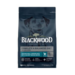 blackwood complete & balanced diet dry dog food, chicken meal & brown rice with ancient grains, 4.5 pound bag, slow cooked with vitamins & minerals