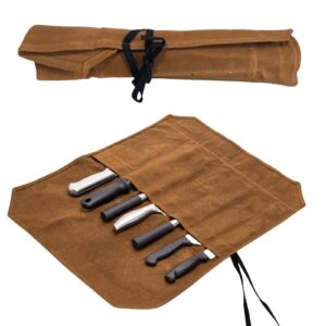 suaetiai waxed canvas knife roll bag,portable knife cultery carrier,professional chef knife case,waterproof knife roll storage bag with 8 slots,holds 8 inch kitchen knives for camping or working