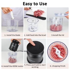 Mini Food Processor 600ML, Meat Grinder 400W, Small Food Processor Mini with 4 Stainless Blades, Electric Food Chopper Suitable for Meat, Vegetables, Fruits, Nuts