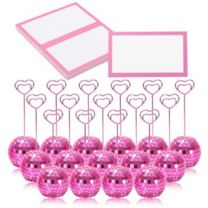 whaline 60pcs 2 inch disco ball table number holders place cards set pink tented cards name cards stands with heart swirl wire for party table sign display supplies