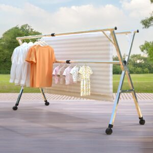 kitchlife upgraded clothes drying rack with wheels, no assembly required, 63 inches, super heavy duty 201 stainless steel, adjustable foldable laundry drying rack