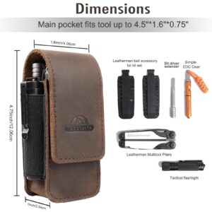 Topstache Leather Multitool Sheath for Belt - Multitool Holster for Belt - Multitool Pouch Fits Folding Tool - Magnetic Closure EDC Belt Organizer - EDC Belt Pouch - Multitool Holder, DarkBrown