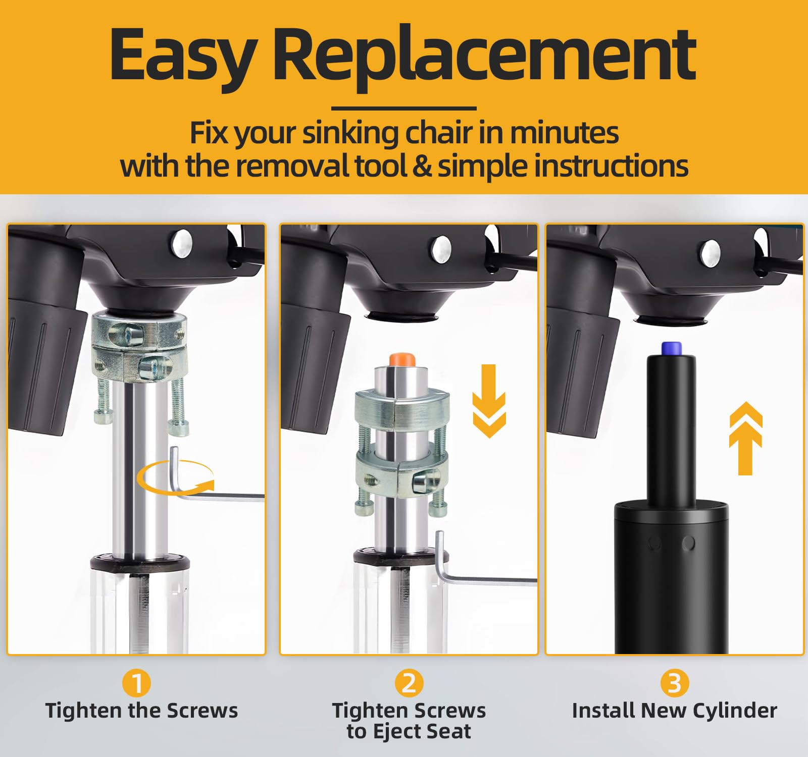 MASTERY MART Gas Lift Cylinder Replacement - 4'' Travel Length with Removal Tool, 1000 lbs Capacity, Universal Size Fits Most Office Chairs - Hydraulic Pneumatic Shock Piston - Class 4 (Matte Black)