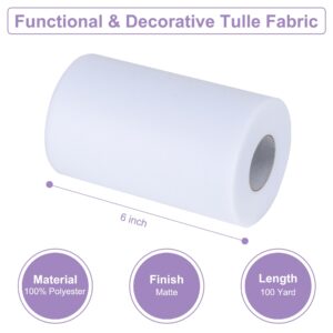 White Tulle Fabric Rolls 6 Inch by 100 Yards (300 feet) Tulle Roll Spool Fabric for DIY Tutu Skirt Baby Shower Birthday Party Wedding Decorations Christmas Craft Supplies (White)