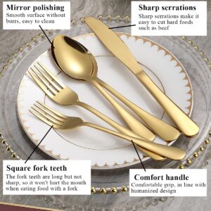 Silverware Set 60 Pieces Service for 12, ReaNea Gold Flatware Set, Titanium Plating Cutlery Set Include Dinner Knives, Dinner Spoons, Dinner Forks, Teaspoons, Salad Forks, Dishwasher Safe