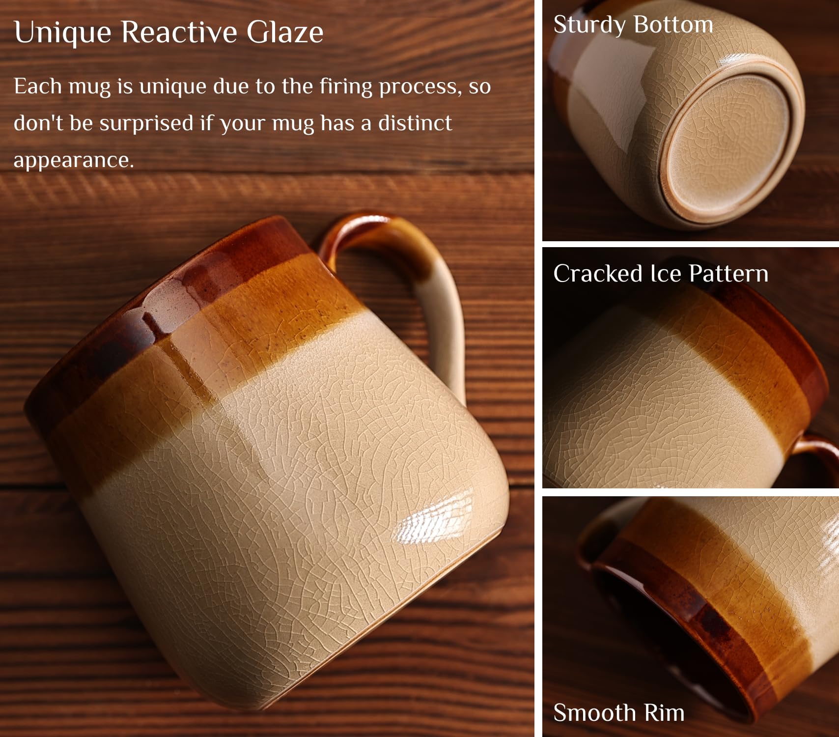 LINVIA Reactive Glaze Mug, 16 oz Ceramic Coffee Cup for Tea Latte Cappuccino, Unique Crackle Pattern, Rustic Stoneware Teacup with Large Handle (1 Pack, Sky)