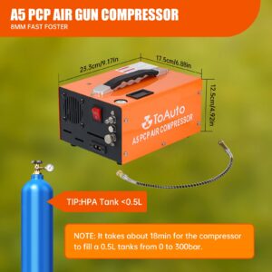 TOAUTO A5 4500Psi 30Mpa PCP Air Compressor,12V DC/110V AC PCP Airgun Compressor with Built-in Fan& Water/Oil-Free& One Button Start, with Adapter HPA Compressor for Paintball/PCP Rifle/Mini Scuba Tank