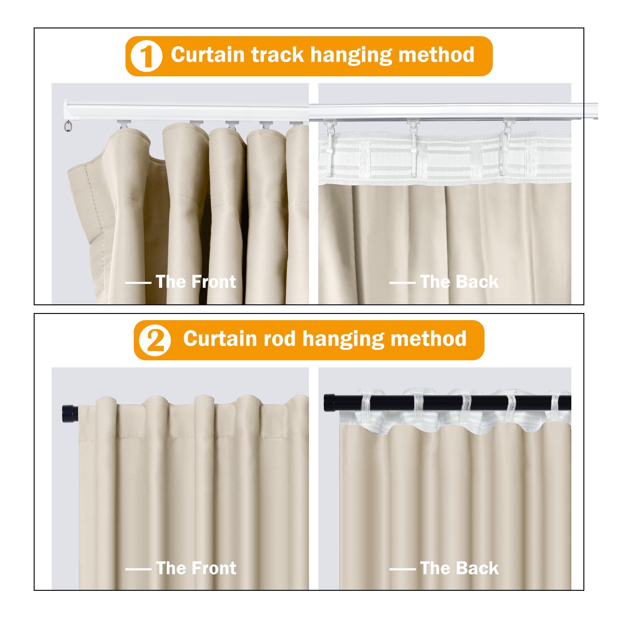 hoeflife Room Divider Curtains, Blackout Ceiling Track Curtains with Hook Sound Proof Floor Curtains Perfect for Ceiling Mount Curtain Tracks Wall Divider for Room Separation(Beige, W180 x H96)