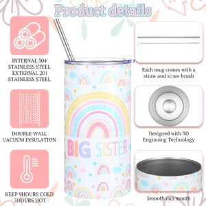 Havawish 7 Pcs Big Sister Gift 14oz Pink Sister Cup Vacuum Insulated Tumbler with Straw and Brush Big Sister Bracelet Party Sunglasses Makeup Bag Gift Box Envelope Greeting Card for Wedding Party