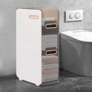 HuaShuani Narrow Bathroom Storage Cabinet, Plastic Bathroom Floor Cabinet, Toilet Side Cabinet Toilet Paper Holder with 3 Drawers, Translucent Panels Design (22 * 41.5 * 78.5CM)