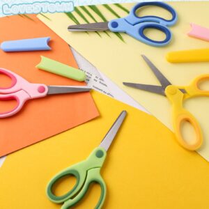 LovesTown 4 Pairs Kid Scissors with Cover, Blunt Tip Scissors Craft Scissors for School DIY Projects