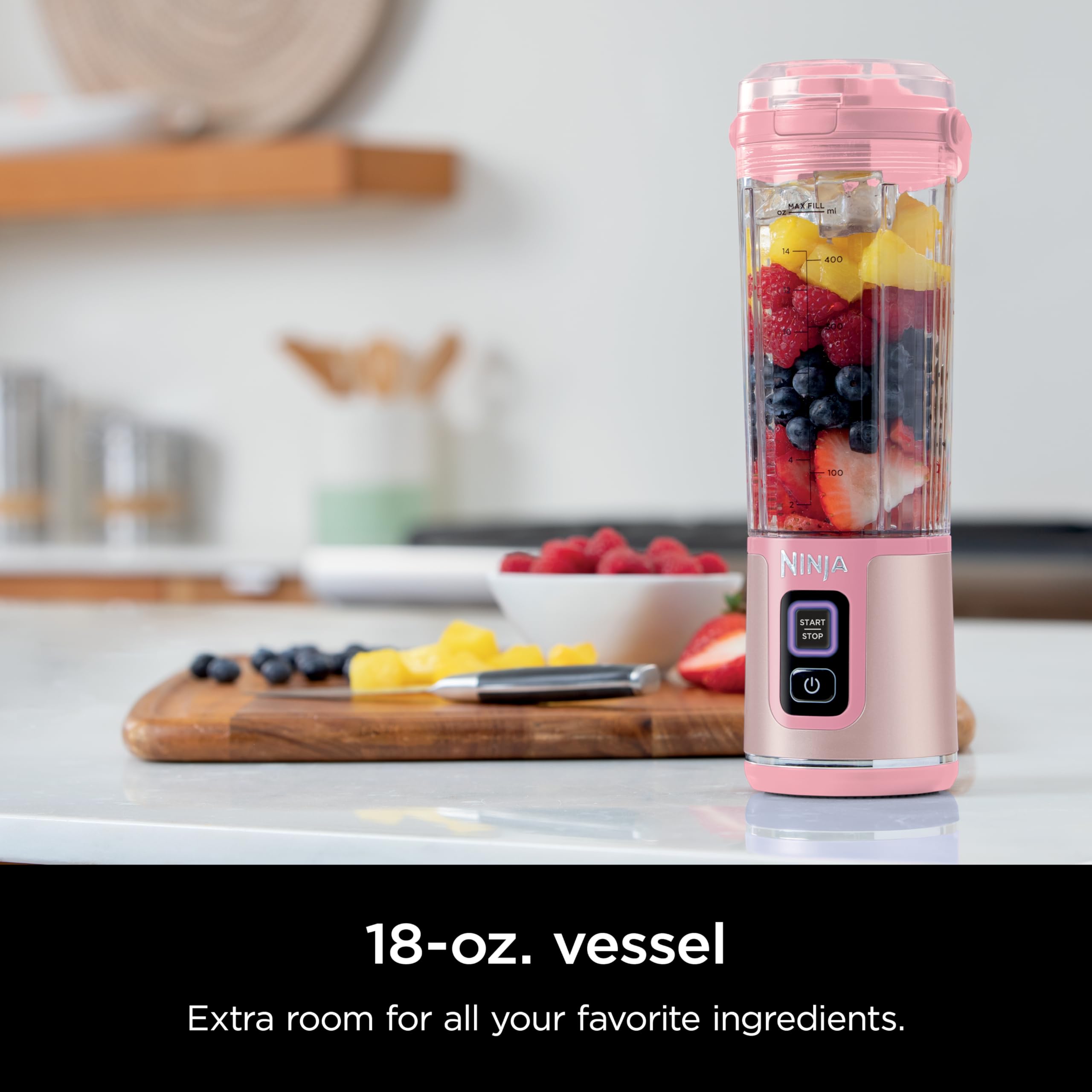 Ninja Blast Portable Blender, Cordless, 18oz. Vessel, Personal Blender For-Shakes and Smoothies, BPA Free, Leakproof-Lid and Sip Spout, USB-C Rechargeable, Dishwasher Safe Parts, Tinted Pink, BC151PK