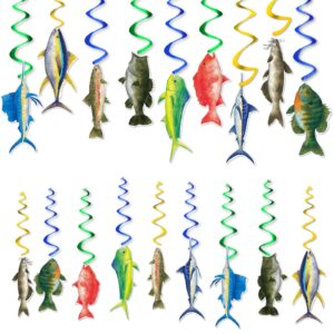 watercolor gone fishing hanging swirls party supplies - 18pcs tropical fishing banner ceiling streamers decorations under the sea hanging streamers decor for baby shower boys birthday party