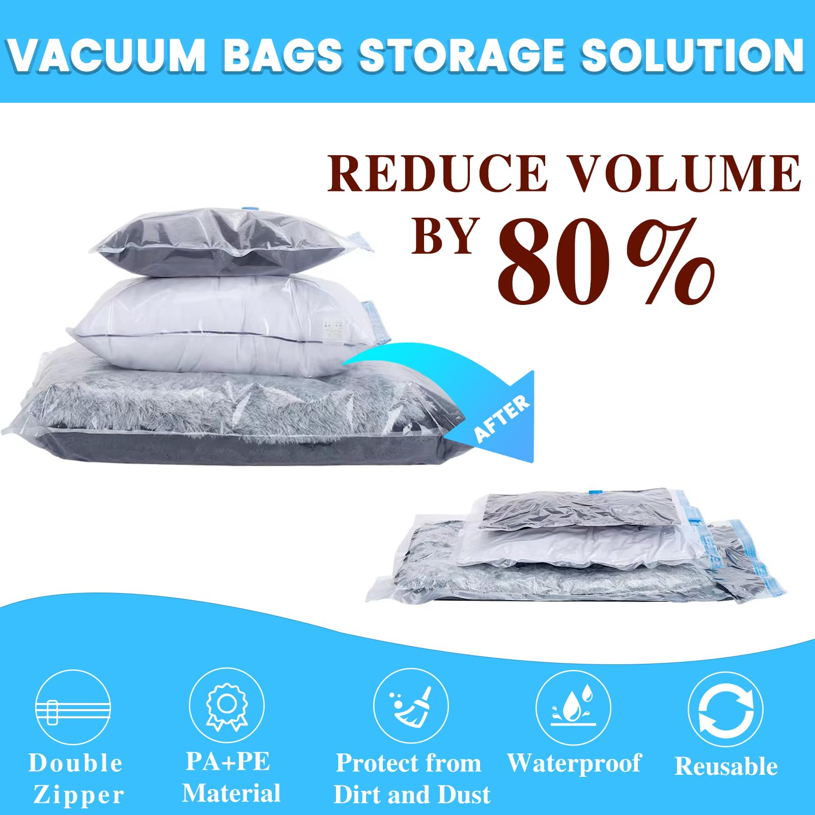 Vacuum Storage Bags with Electric Air Pump,18 Pack (4 Jumbo,4 Large,4 Medium,3 Small,3 Roll Up Bags) Zip Seal Space Saver Bag for Travel Clothes,Blanket,Duvets,Pillows,Comforters