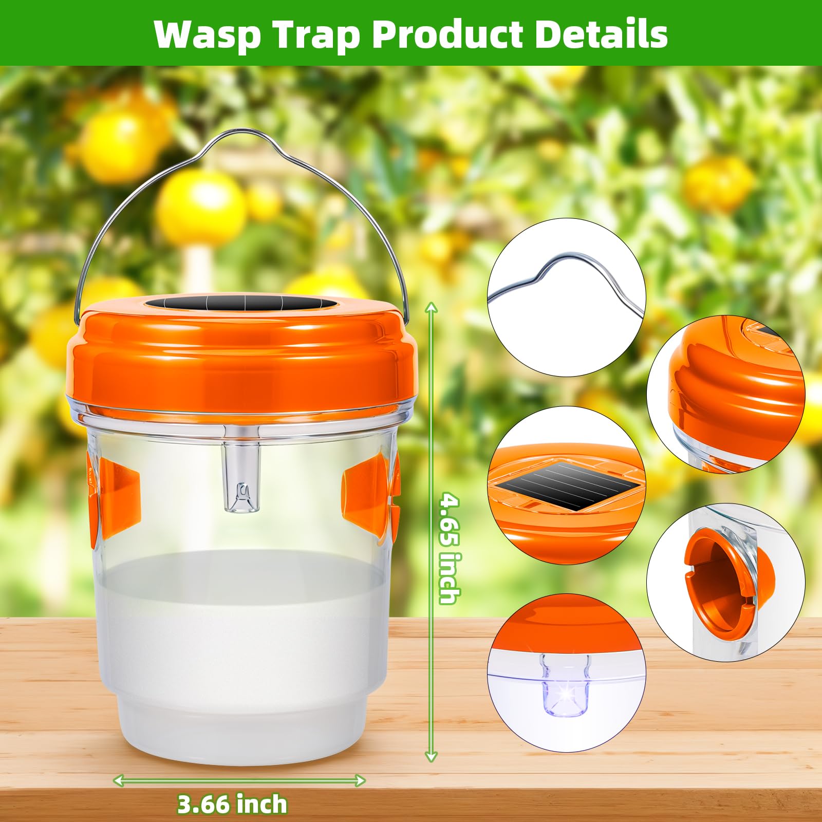 2024 Upgrade Wasp Traps Outdoor Hanging,Solar Powered LED Bee Traps for Outside Wasp Deterrent Killer Carpenter Bee Catchers for Outside,Flying Insect Trap Reusable Yellow Jacket Hornet Catcher,4 Pack