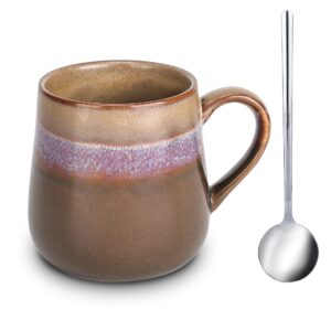 linvia reactive glaze mug, 16 oz ceramic coffee cup for tea latte cappuccino, unique crackle pattern, rustic stoneware teacup with large handle (1 pack, sky)