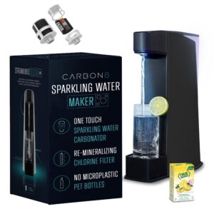 carbon8 sparkling water maker machine - home soda streaming machine, screw-in co2 carbonator, countertop water mineralizer, seltzer soda maker machine dispenser - co2 cylinder not included - black