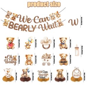 LARRAZABAL We Can Bearly Wait Baby Shower Decorations, NO-DIY Bear Banner Hanging Swirls and Honeycomb Centerpiece, Baby shower Decorations for Boy Bear Birthday Party Supplies