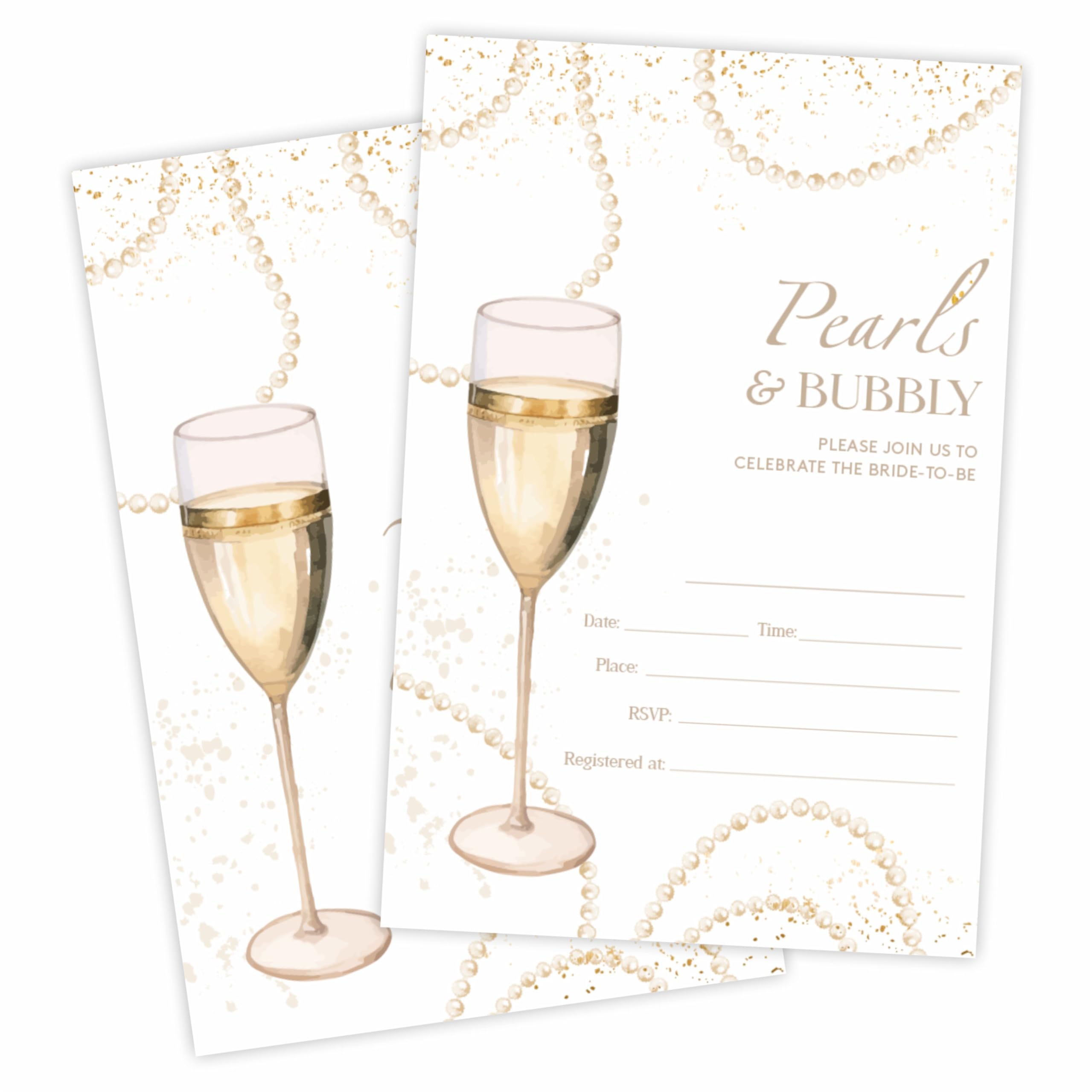 YKYENR Bridal Shower Invitations - Pearls & Bubbly - 4 x 6 Inches Invites (25 Cards & Envelopes) For Wedding Showers, Newlyweds Parties And Receptions - A08