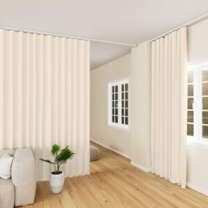 hoeflife Room Divider Curtains, Blackout Ceiling Track Curtains with Hook Sound Proof Floor Curtains Perfect for Ceiling Mount Curtain Tracks Wall Divider for Room Separation(Beige, W180 x H96)