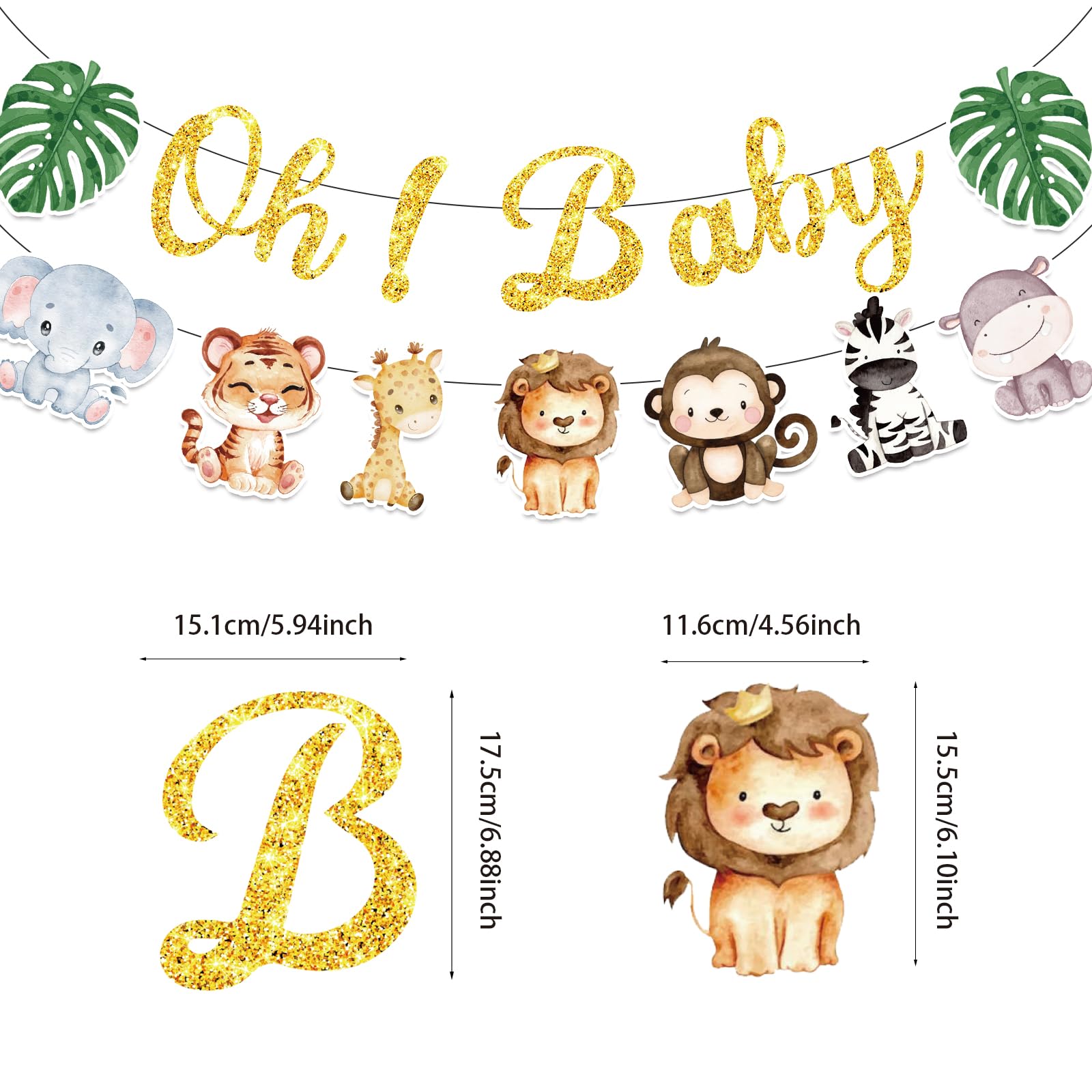 Jungle Wild Animal Baby Shower Decorations, Wild One Birthday Decorations Include Animals Banner, Hanging Swirls and Honeycomb Centerpieces, Wild Safari Baby Shower Decorations