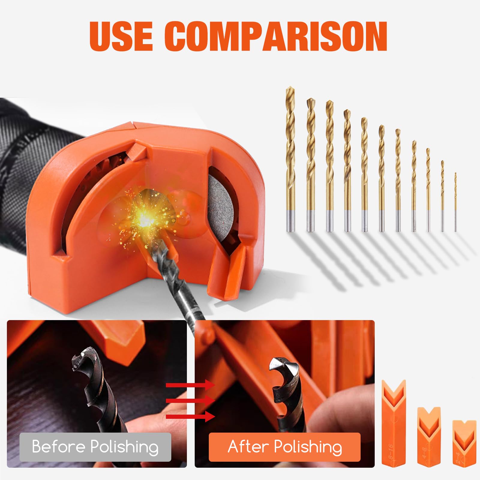 Drill Bit Sharpener, Drill Bit Sharpener for All Bits(5/64''- 5/8''), Multipurpose Drill Bits Grinding Sharpener, Portable Drill Grinder Grinding Tool, Powered by Electric Drills