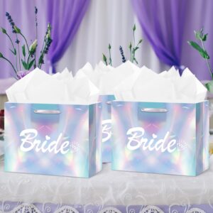 Bride Gift Bag Bridal Shower Gift Bags with Tissue Paper and Greeting Cards Christmas Bride Gift Wrapping Bag Engagement Wedding Shower Gift Bag for Bachelorette Party Anniversary Bride to Be Bags