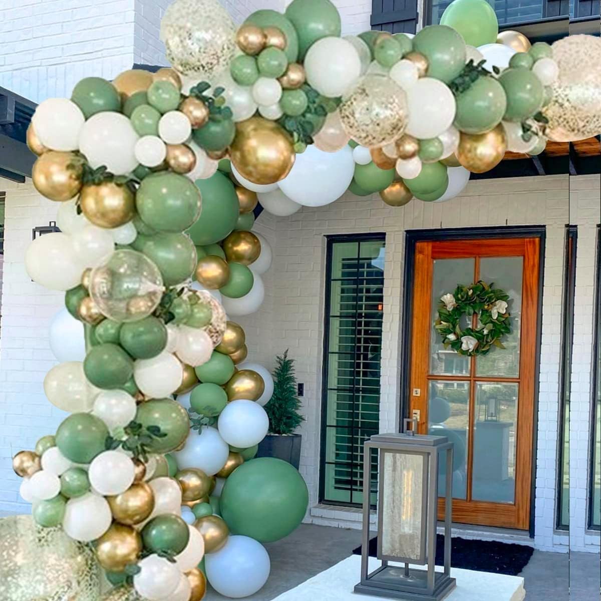 141Pcs Sage Green Balloon Arch Garland Kit & Electric Balloon Pump, Green - White - Confetti Clear - Gold - Balloons For Oh Baby Shower Bridal Shower Wedding Birthday Housewarming Party Decorations