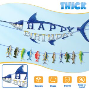 WERNNSAI Fishing Happy Birthday Party Banner - Gone Fishing String Hanging Banner with Pre-strung Fishing Banner Supplies for Boys Litter Fisherman Birthday Party Hanging Wall Decorations