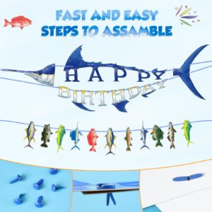 WERNNSAI Fishing Happy Birthday Party Banner - Gone Fishing String Hanging Banner with Pre-strung Fishing Banner Supplies for Boys Litter Fisherman Birthday Party Hanging Wall Decorations