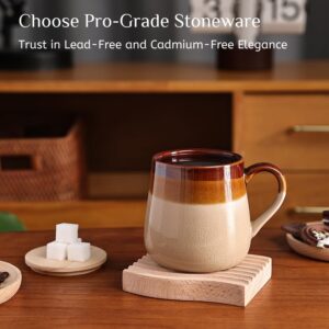 LINVIA Reactive Glaze Mug, 16 oz Ceramic Coffee Cup for Tea Latte Cappuccino, Unique Crackle Pattern, Rustic Stoneware Teacup with Large Handle (1 Pack, Sky)