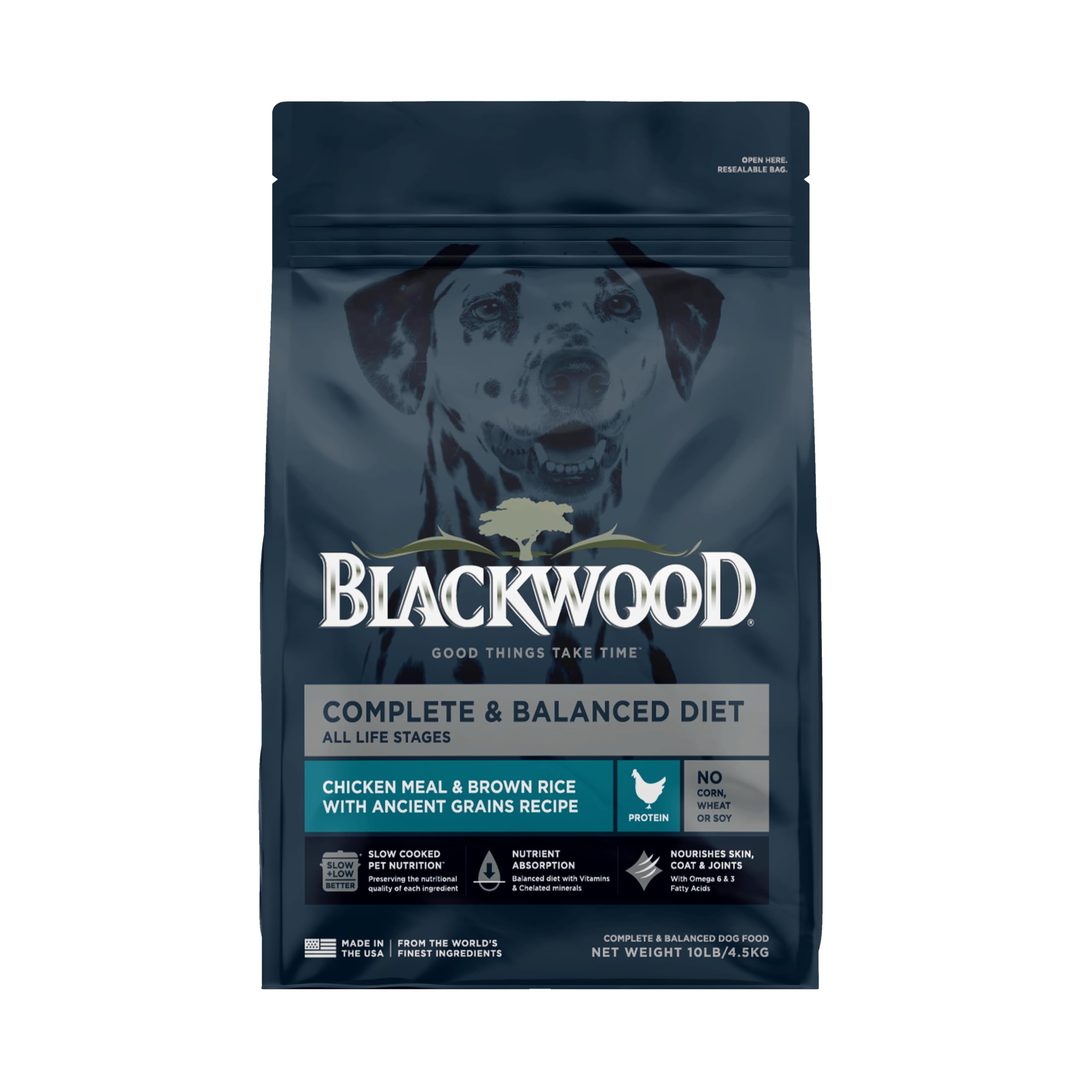 Blackwood Complete & Balanced Diet Dry Dog Food, Chicken Meal & Brown Rice with Ancient Grains, 10 Pound Bag, Slow Cooked with Vitamins & Minerals