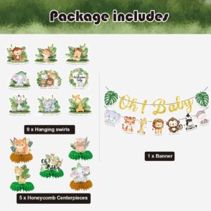 LARRAZABAL Jungle Wild Animal Baby Shower Decorations, NO-DIY Animals Banner, Hanging Swirls and Honeycomb Centerpieces, Wild Safari Baby Shower Decorations