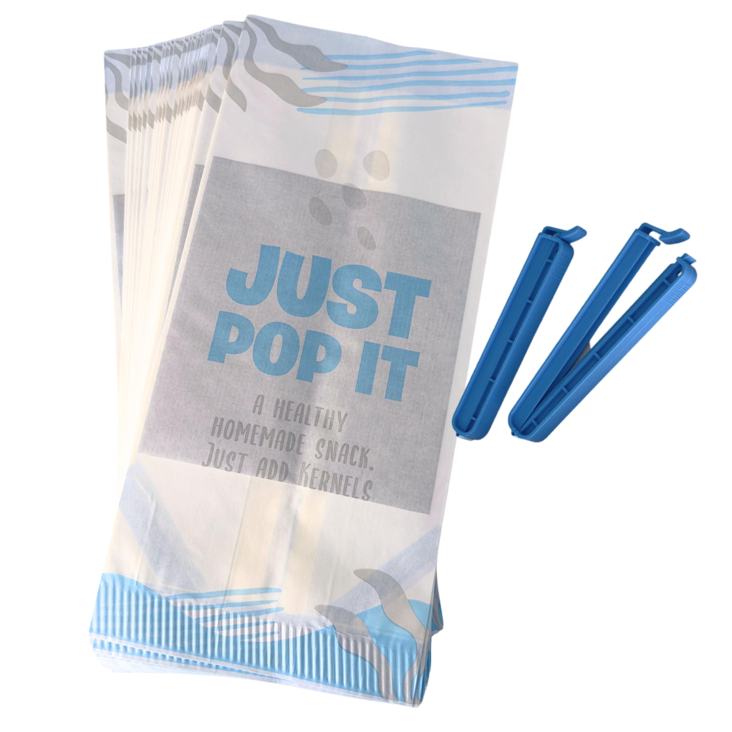 Just Pop It, Disposable Microwave Popcorn Bags. Easy, healthy snack makers. Simply add Kernels. Easy, Healthy Snacks, in 2 minutes. (30 pack)