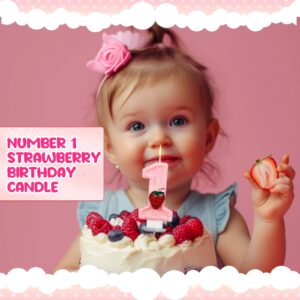 Conelist 1 Candle for First Birthday Candle Pink Number 1 Candle Cute Berry One Candle Glitter Birthday Candle for Cake Topper Party Supplies 1st Birthday Anniversary Decorations(Strawberry)