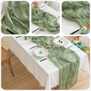 Fall Thanksgiving Table Runner Cheesecloth Table Runner 120 inch 10FT Rustic Gauze Table Runner for Wedding Party Baby Shower Friendsgiving Party Sheer Home Decorations (35x120“,Sage Green)