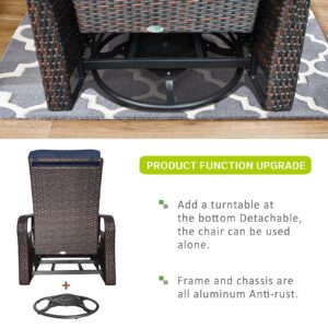 ATR ART TO REAL Outdoor Swivel Chairs, Wicker Patio Recliner Chairs Lounge Chair with Fabric Cushions for Garden, Backyard, Porch, Poolside, Adjustable Lounging Positions (Navy)