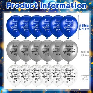 Seenelling 80 Pcs Thank You for All You Do, We Appreciate You Balloons Thank You Balloons for Customer Service Week Pastor Employee Appreciation Xmas Party(Blue, Silvery, Transparent Silver)