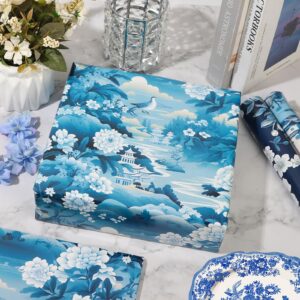 Vnaaem Chinoiserie Wrapping Paper 6 Pc Classic Chinese Landscape Vintage Blue White Floral Gift Wrap Paper for Girls Boys DIY Crafts Birthday Baby Shower Wedding Party Lunar Year,19.6 X27.8Inch