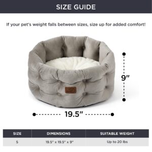 Bedsure Round Cat Beds for Indoor Cats, Washable Small Dog Bed for Puppy and Kitten with Classic Chesterfield Style, 20x20x9inches, Ash Grey