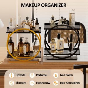 BESTMOOD 2-Tier Makeup Organizer for Vanity Bathroom Countertop Organizer-Perfume Organizer Ideal Gifts for Women (Black)