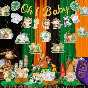 Jungle Wild Animal Baby Shower Decorations, Wild One Birthday Decorations Include Animals Banner, Hanging Swirls and Honeycomb Centerpieces, Wild Safari Baby Shower Decorations