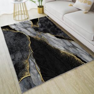 huxjoko area rug abstract black and gold marble veins home decor non-slip rugs machine washable doormat carpet mat for living room bedroom kitchen kindergarten room classroom,5' x 7'