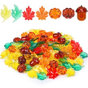 domestar 120pcs thanksgiving acrylic pumpkin fall decorations, vase filler gems acrylic leaves acorns maple leaves for home decoration