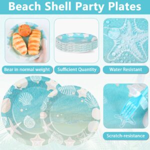 Naozinebi Seashell Beach Party Plates Napkin Fork Nautical Coastal Birthday Party Tableware Set Ocean Starfish Dinnerware Supply for Summer Holiday baby shower Wedding Bridal Decoration favor Serve 24