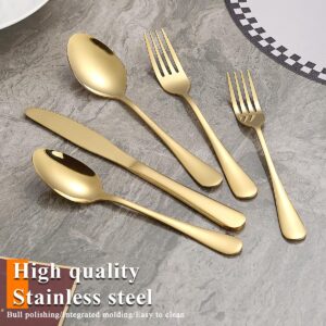 Silverware Set 60 Pieces Service for 12, ReaNea Gold Flatware Set, Titanium Plating Cutlery Set Include Dinner Knives, Dinner Spoons, Dinner Forks, Teaspoons, Salad Forks, Dishwasher Safe