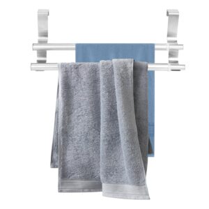 adjustable layer towel bar, over the door towel rail, stainless steel telescopic towel holder rack hanger organizer with easy installation for bathroom kitchen