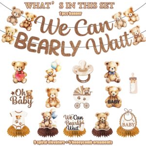 LARRAZABAL We Can Bearly Wait Baby Shower Decorations, NO-DIY Bear Banner Hanging Swirls and Honeycomb Centerpiece, Baby shower Decorations for Boy Bear Birthday Party Supplies