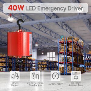 HYPERLITE 40W LED Emergency Driver, UFO LED High Bay Light Battery Backup Driver with Remote Control, Emergency Time 90 Min, AC Input 100-347V Output DC170V, UL Certified, IP65, 5-Year Warranty